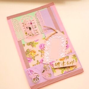 Hand Crafted Pink and Purple Floral Card